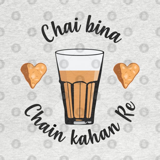 Chai Bina Chain Kahan Hindi Quote Tea Glass Samosa Chutney by alltheprints